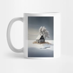 Minimalist Winter Landscape Isolated Cottage Snow Covered Tree Mug